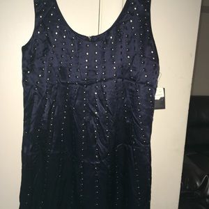 Navy silky T-shirt length dress